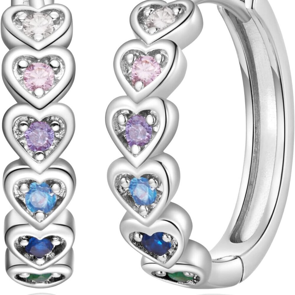 Heart Rainbow Hoop Earrings for Women 14k Gold plated Multicolor Cubic Zirconia
